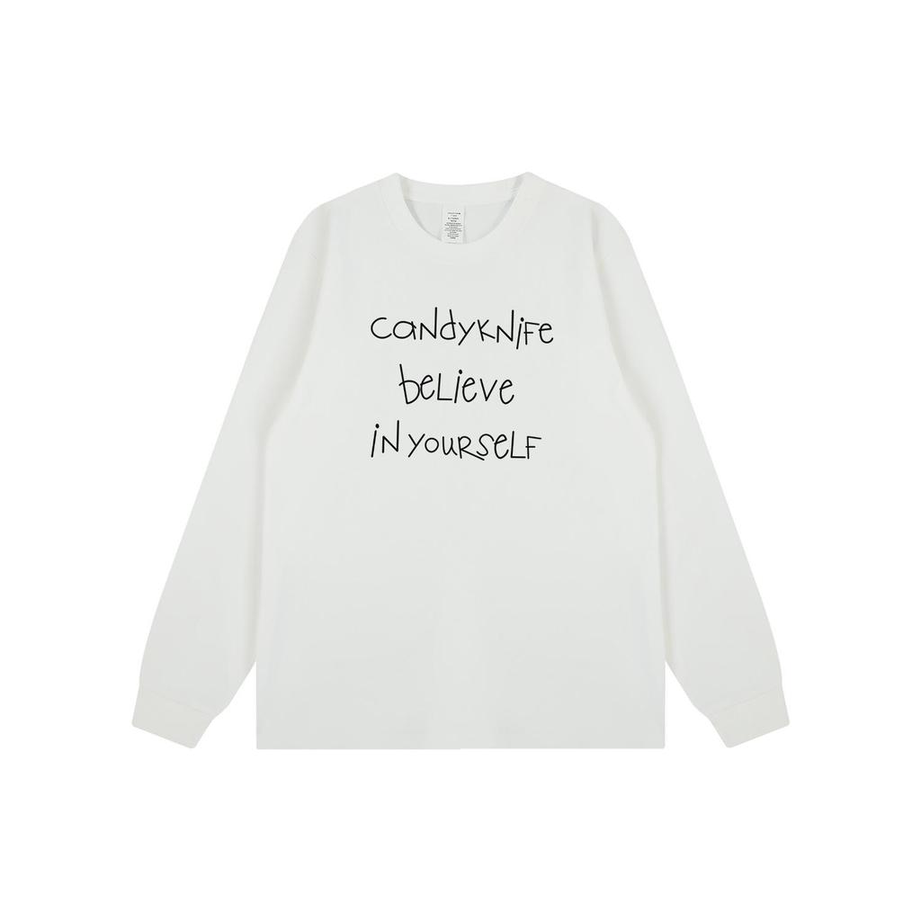 Artistic Hand-Painted Hong Kong Style Long-Sleeve T-Shirt for Couples - Autumn/Winter Trend