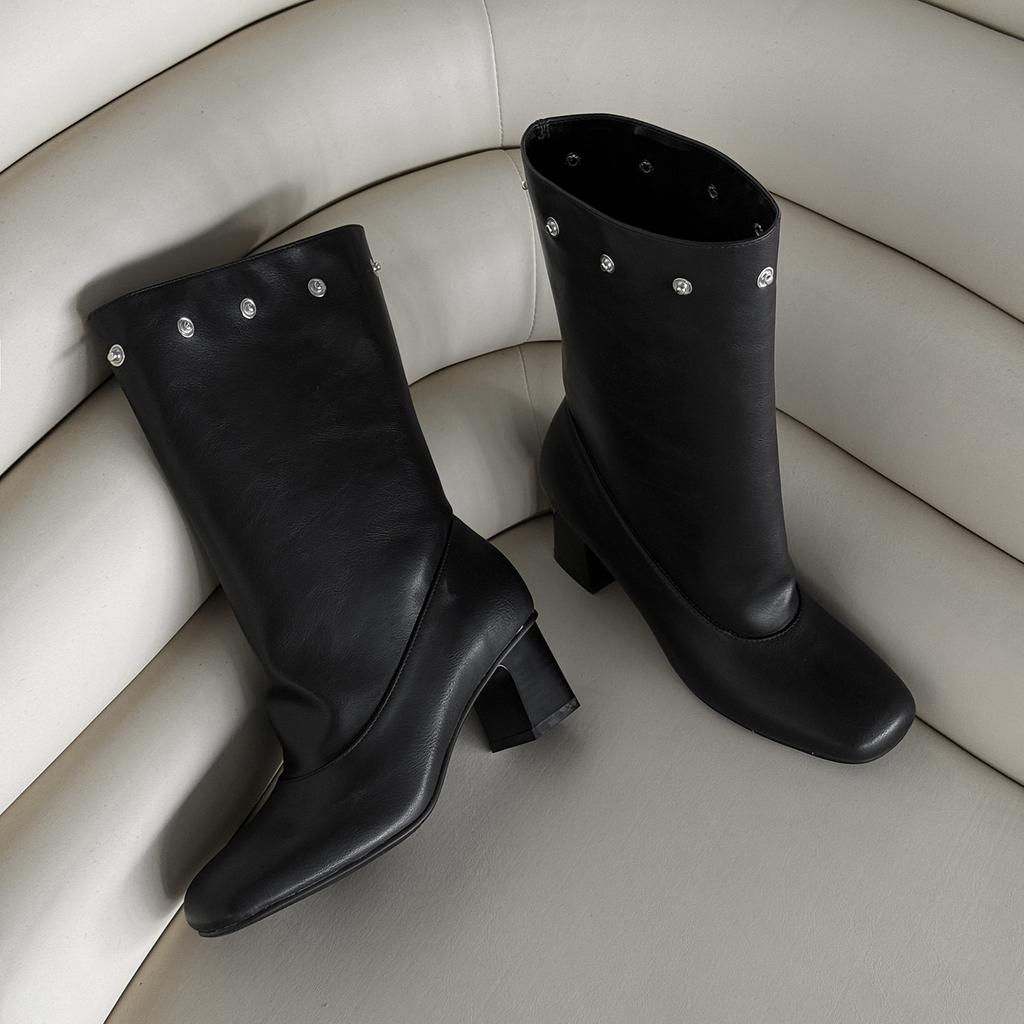 Cowhide two wear tall women's boots female knight boots autumn and winter new round head thick high heel sleeve tall stacking boots