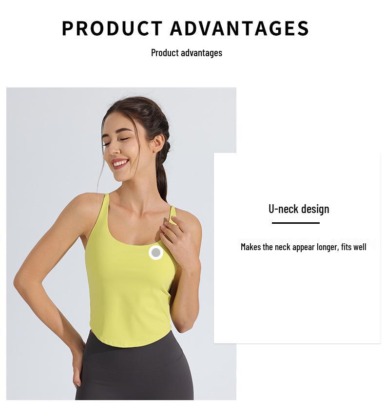 Padded Sports Bra Yoga Vest, Women's Shockproof Cami Top with Thin Straps