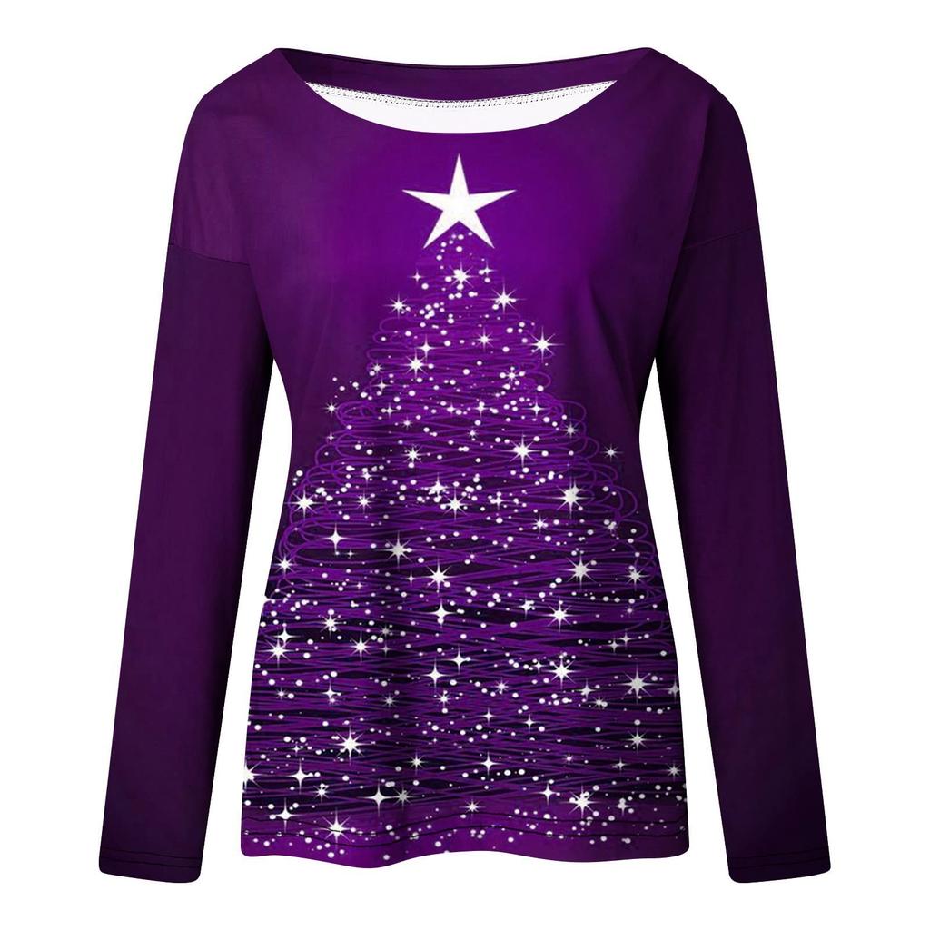 Women's Fashion Casual Long Sleeve Floral  Print Round Neck Top