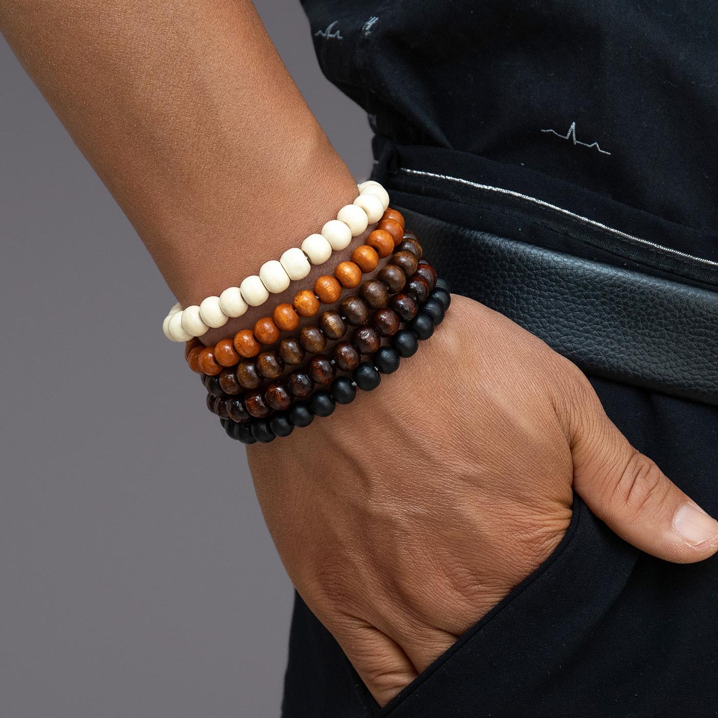 5-piece set of vintage multicolored wooden bead beaded men s bracelets