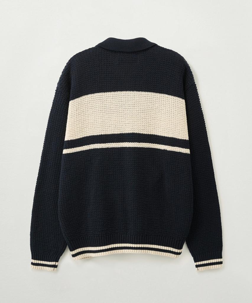 Satur Color Block Knit Zip-Up Navy