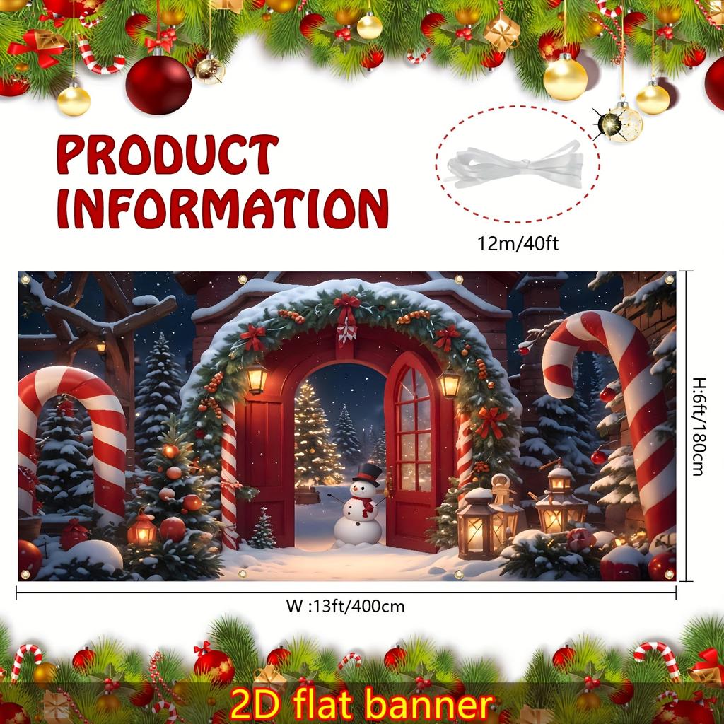 Ein großes weihnachtliches Garagentor-Banner - festliches rotes Tor und Schneeszene Polyester-Material Außen-Weihnachtsdekoration
