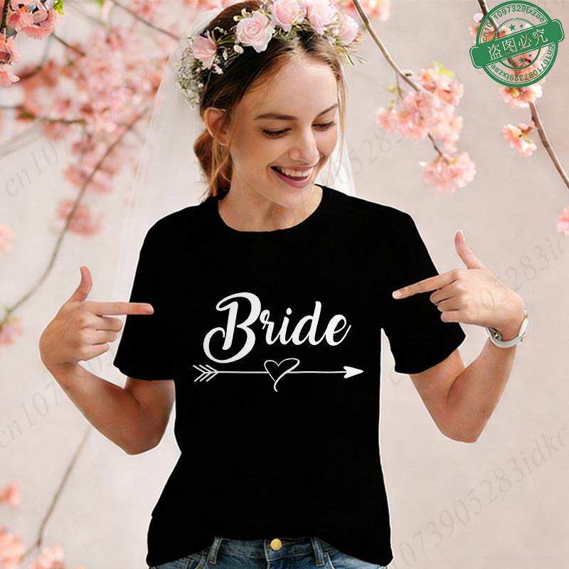 Team Bride Squad Matching T-Shirts, Arrow Heart Graphic Tees, Short Sleeve O Neck Tops for Bachelorette Party & Bridal Shower