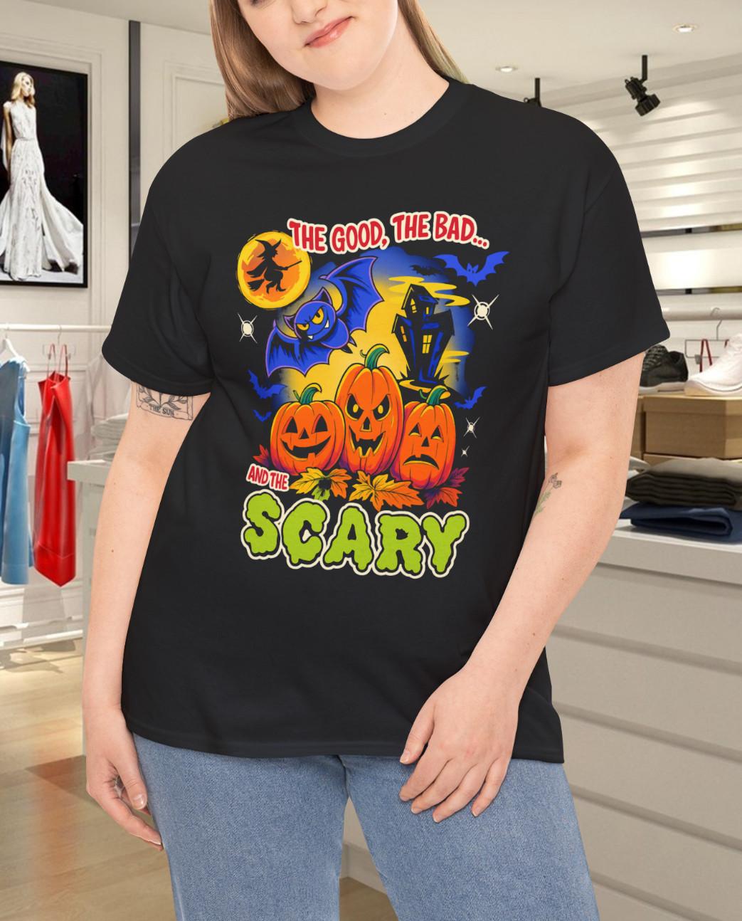 The Good, The Bad, and The Scary Halloween Pumpkins T-Shirt Mens Womens Tees Top S