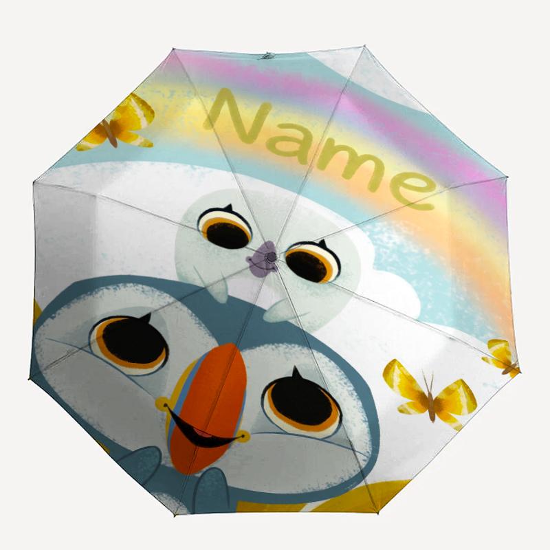 Custom Name Puffin Rock Theme Automatic Umbrella, Lightweight & Portable, 8 Rib, Perfect for Outdoor Travel, Birthdays, Christmas, Gifts.