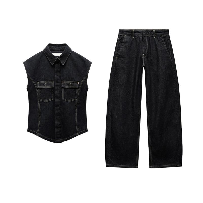 Fall and Winter New Arrival String Decoration Denim Vest 8246266 Balloon Version Mid Waist Denim 8246267