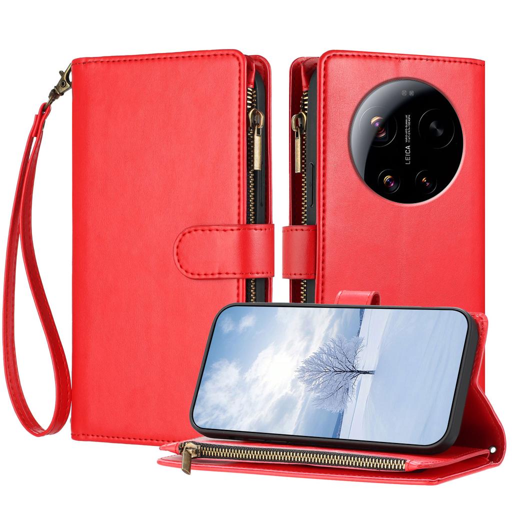 For Xiaomi 17 Ultra 5G Leather Case Zipper Wallet Stand Shockproof Phone Cover with Wrist Strap