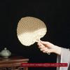 Ventilador de manivela estilo vintage de verano, Abanico de hoja de palma, Abanico retro Zen, Ventilador decorativo para sala de té, Abanico de hoja de palma hecho a mano