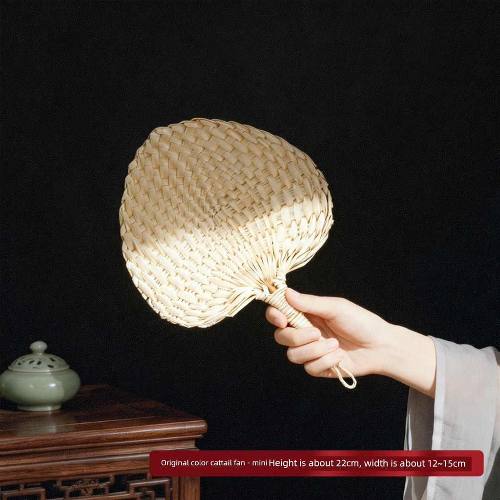 Ventilador de manivela estilo vintage de verano, Abanico de hoja de palma, Abanico retro Zen, Ventilador decorativo para sala de té, Abanico de hoja de palma hecho a mano
