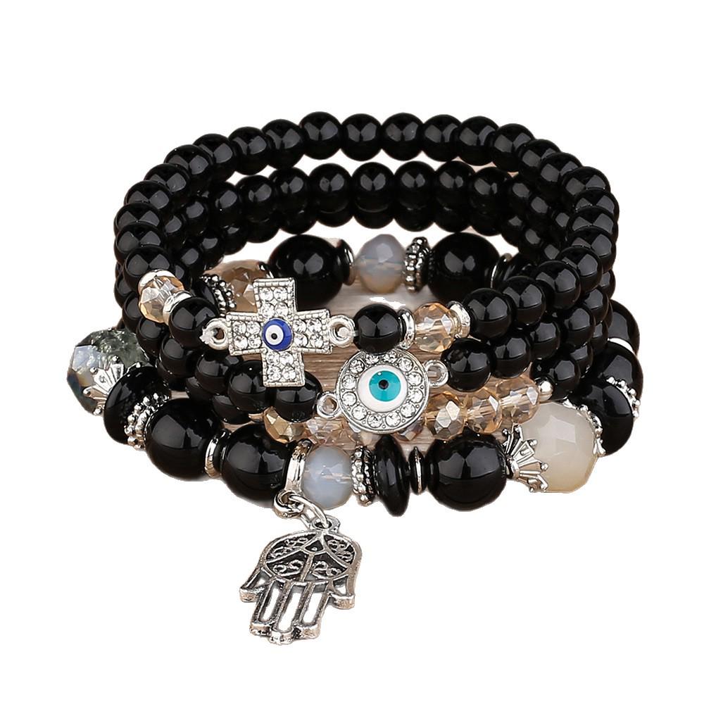 Evil Eye & Cross Glass Beads Women's Ethnic Charm Bracelet