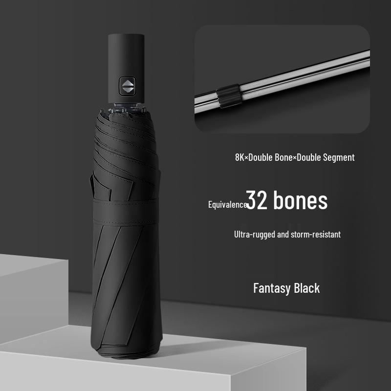 Compact Windproof Dual-Use Black Umbrella: UV Sunshade for Men & Women