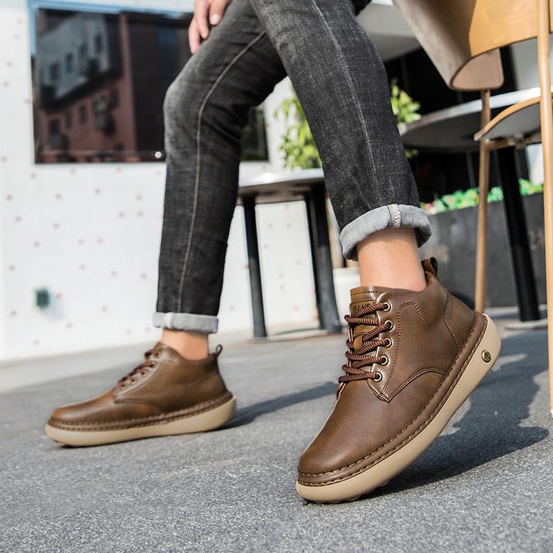 Men Boots Winter High Top Leather Shoes Fashion Shoes Fashion Ankle Boots Business Casual Outdoor Shoes Male Sneakers New