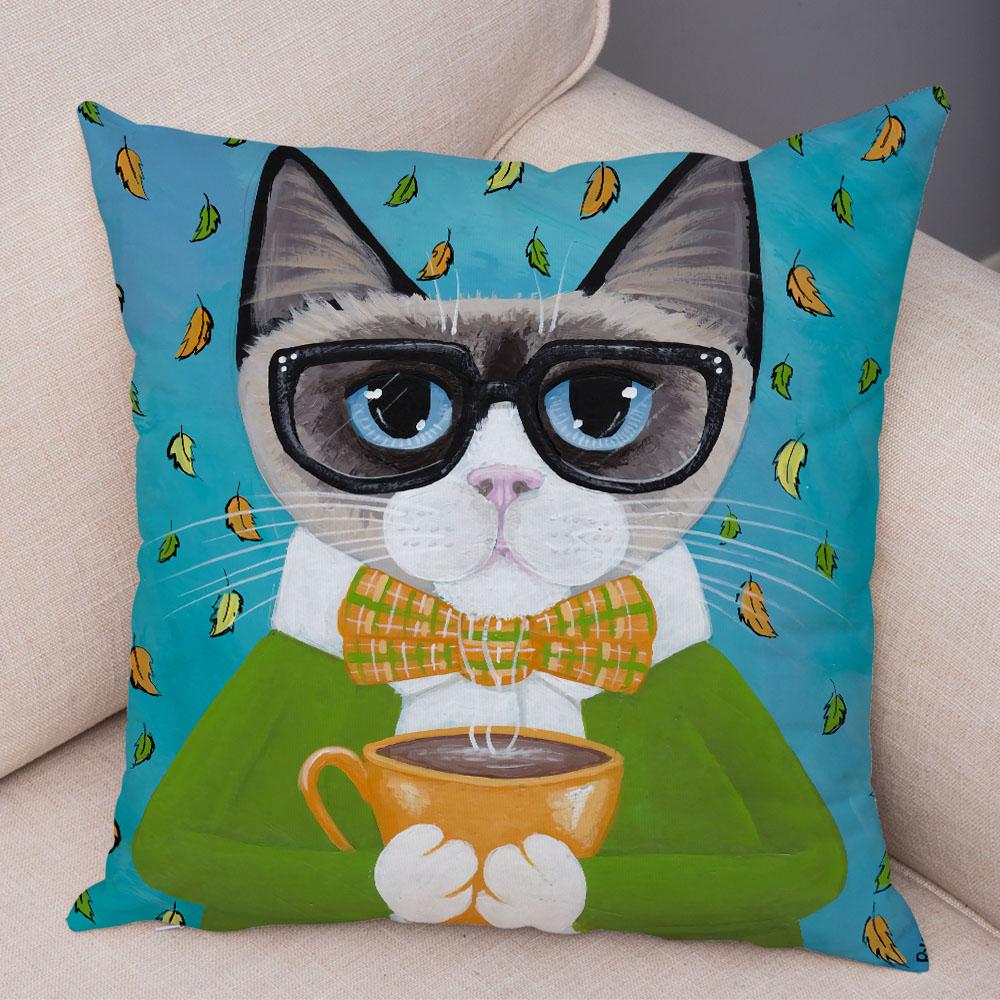 Bedroom Cute Funny Cartoon Coffee Cat Pillowcase Decoration Pet Animal Pillowcase Cushion Cover Sofa Home Car