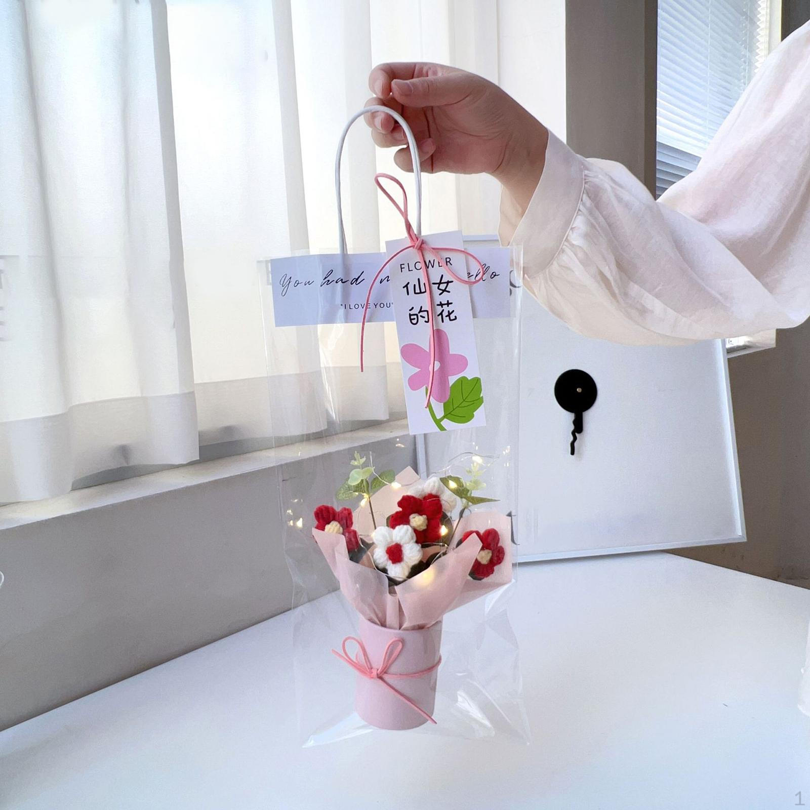 

Искусственные цветы Вязаный крючком Букет цветов с декором огней Вязание для полки подруги красный