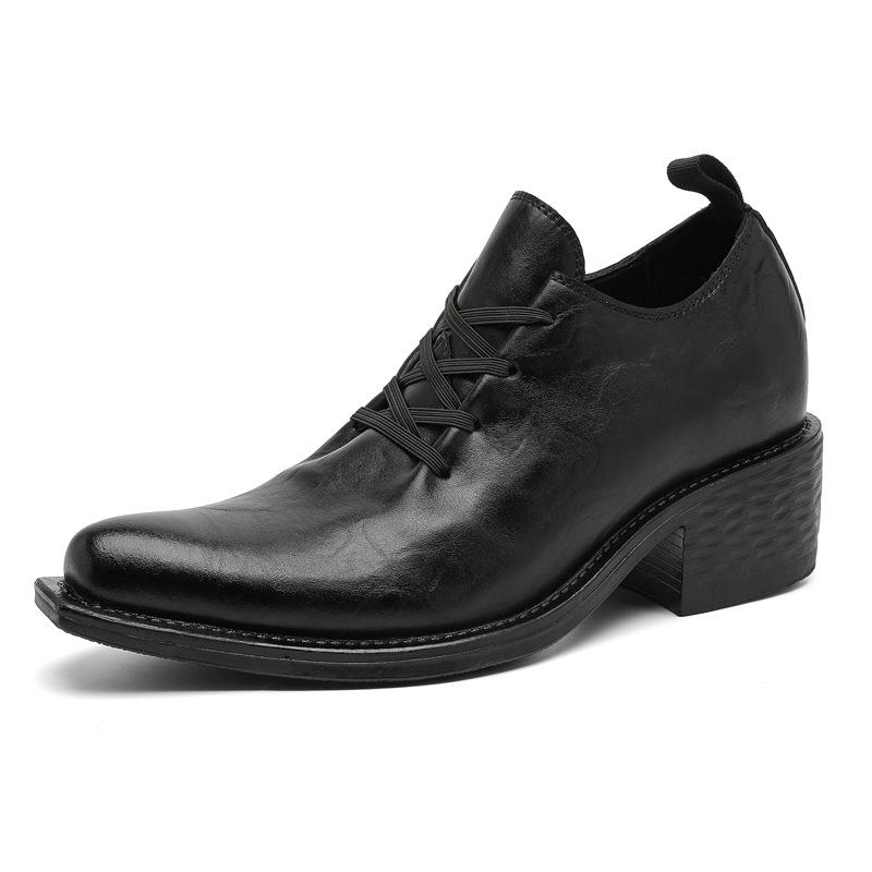 

Old soft leather handmade shoes pointed wizard shoes thick heel thick sole upturned head small leather shoes retro low-top single shoes G014-J 37 чёрный