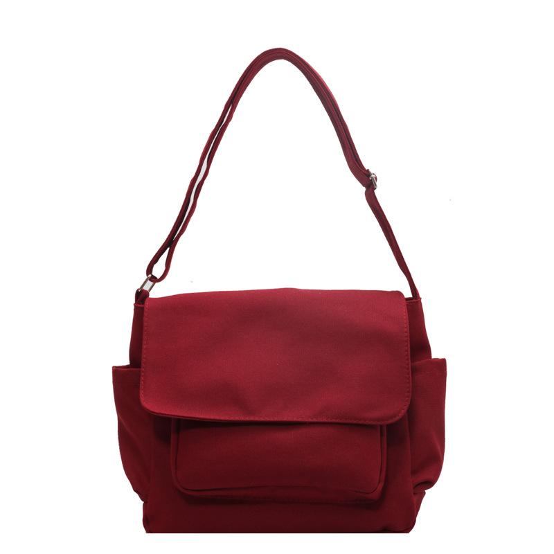 Ins Korean Style Simple Solid Color Versatile Japanese Messenger Bag Bag Shoulder Canvas Bag Male and Female Students Class Mailman Bag