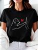 Casual Unisexs Tshirt Dog High Five Heart Print Round Neck Short Sleeve Four Seasons Leisure Outdoor Lightweight Comfortable Da
