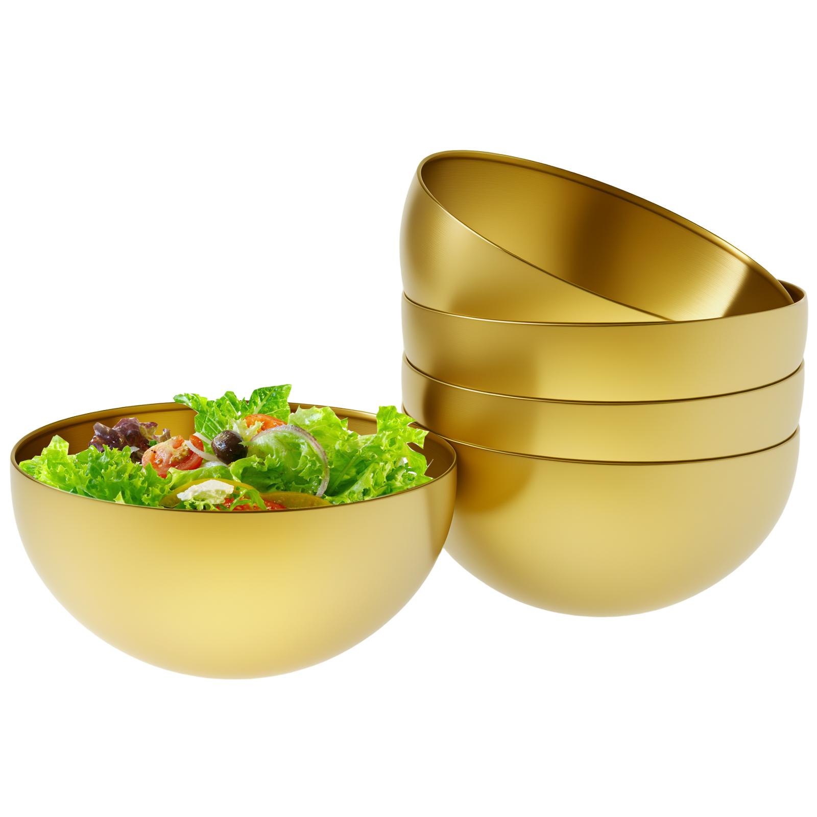 

5Pcs Gold Stainless Steel Bowl Stackable Salad/Soup/Cereal/Ramen Bowl Comtainer Spill-proof Deep Bowl Design Kitchen Dinnerware