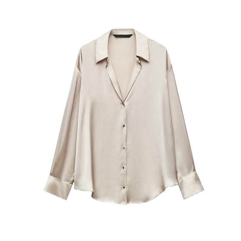 Spring New Women's Clothing Lapel Silk Satin Texture Classic Vertical Shirt 2074580 2074140