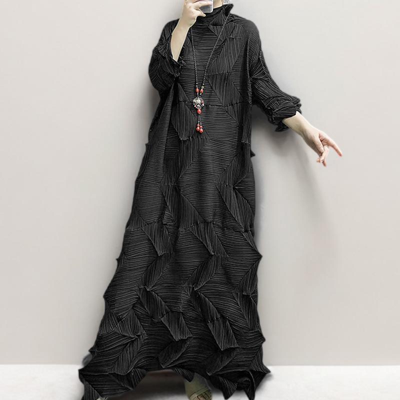 

Платье женское больших размеров с нерегулярными складками - Высококачественное, свободного кроя для весны и осени One Size чёрный