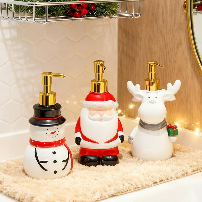 Santa Claus Lotion Bottle Resin Reindeer Snowman Soap Dispenser Container Bathroom Hand Soap and Shampoo Storage Bottle Gifts