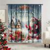2PCS Blue Santa Claus Christmas Print Curtains, Winter Cottage House Gift Box Window Drapes for Xmas Holiday Bedroom Decor