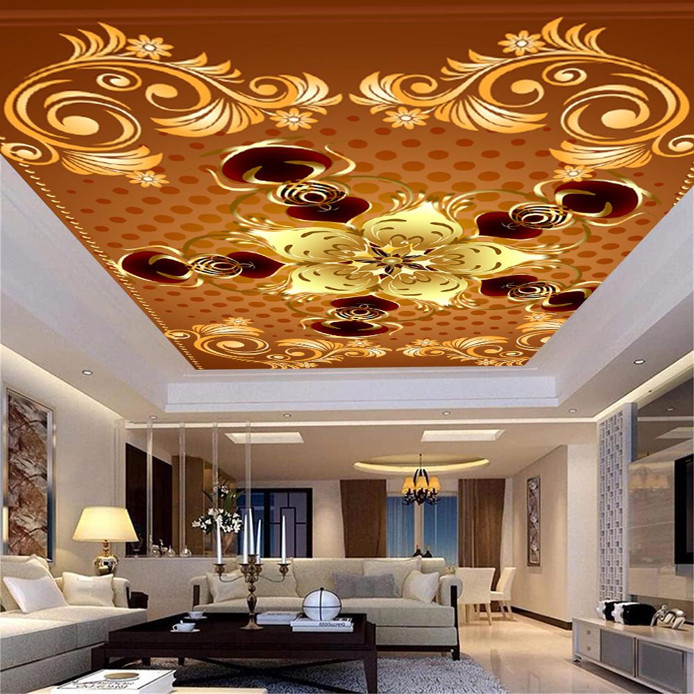 Fototapeta v evropském stylu luxusní 3d zlaté květy strop na pozadí Fototapeta Tapeta do obývacího pokoje ložnice