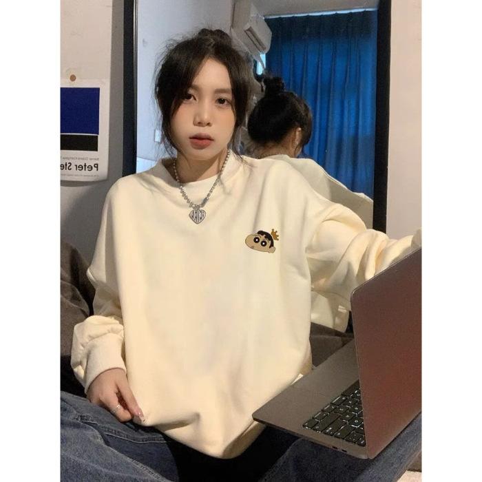 

Fleece thickened autumn and winter crayon small crew neck sweater men s and women s Korean version lazy style versatile wholesale jacket 3XL абрикосовий