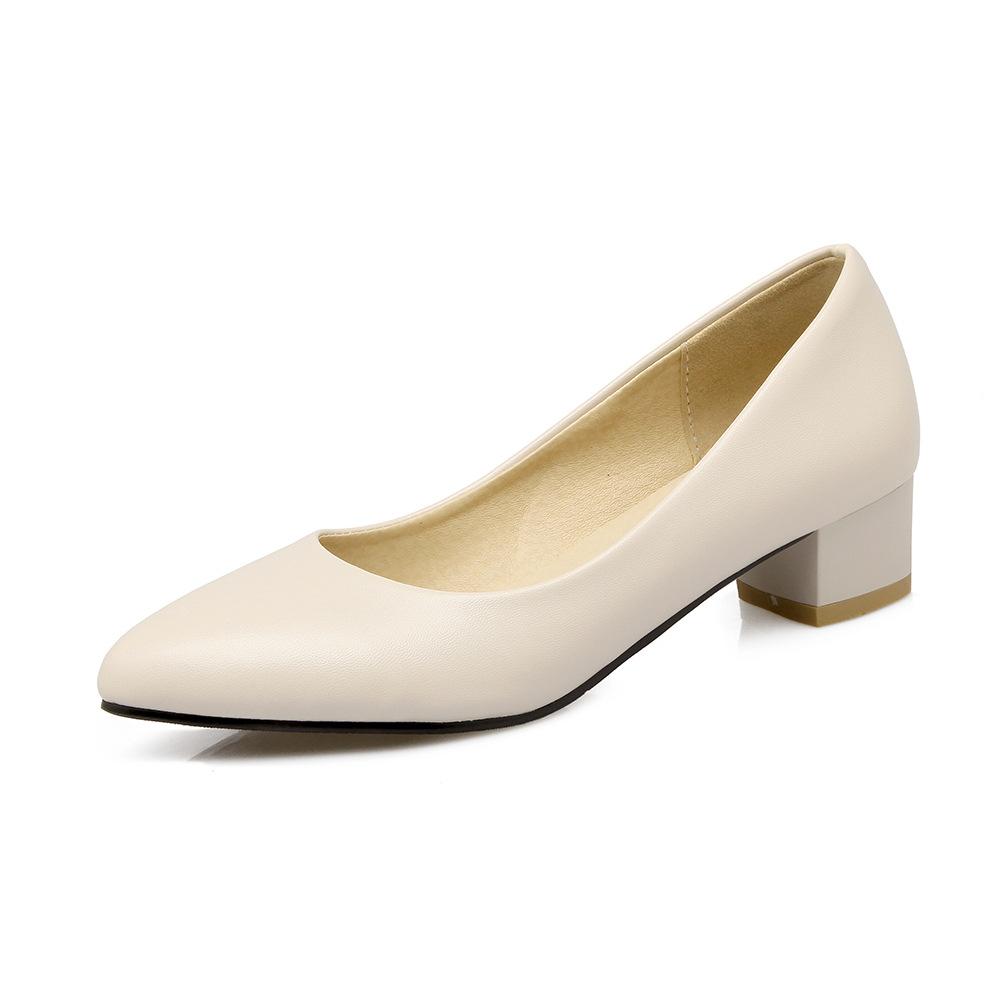 Spring Women Pumps High Quality Low-heel Women Shoes Comfortable Office Pointed Toe Slip-on Ladies Chunky Heels Pumps 32-48