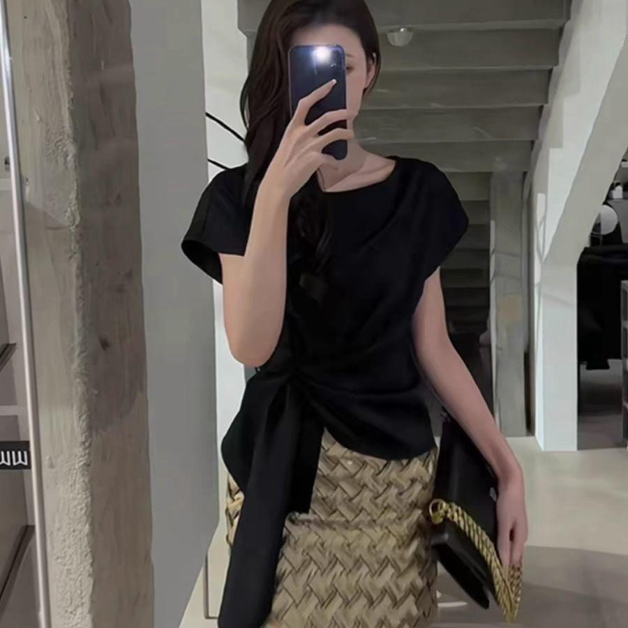 

European Chic Tie-Waist Sleeveless Top: Elegant & Youthful Design S 80-100cm