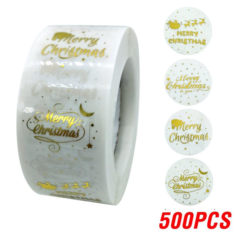 500pcs Gold Merry Christmas Sticker Mail Stickers For Business Packaging, Bags, Boxes And Envelope Sealing Label Sticker