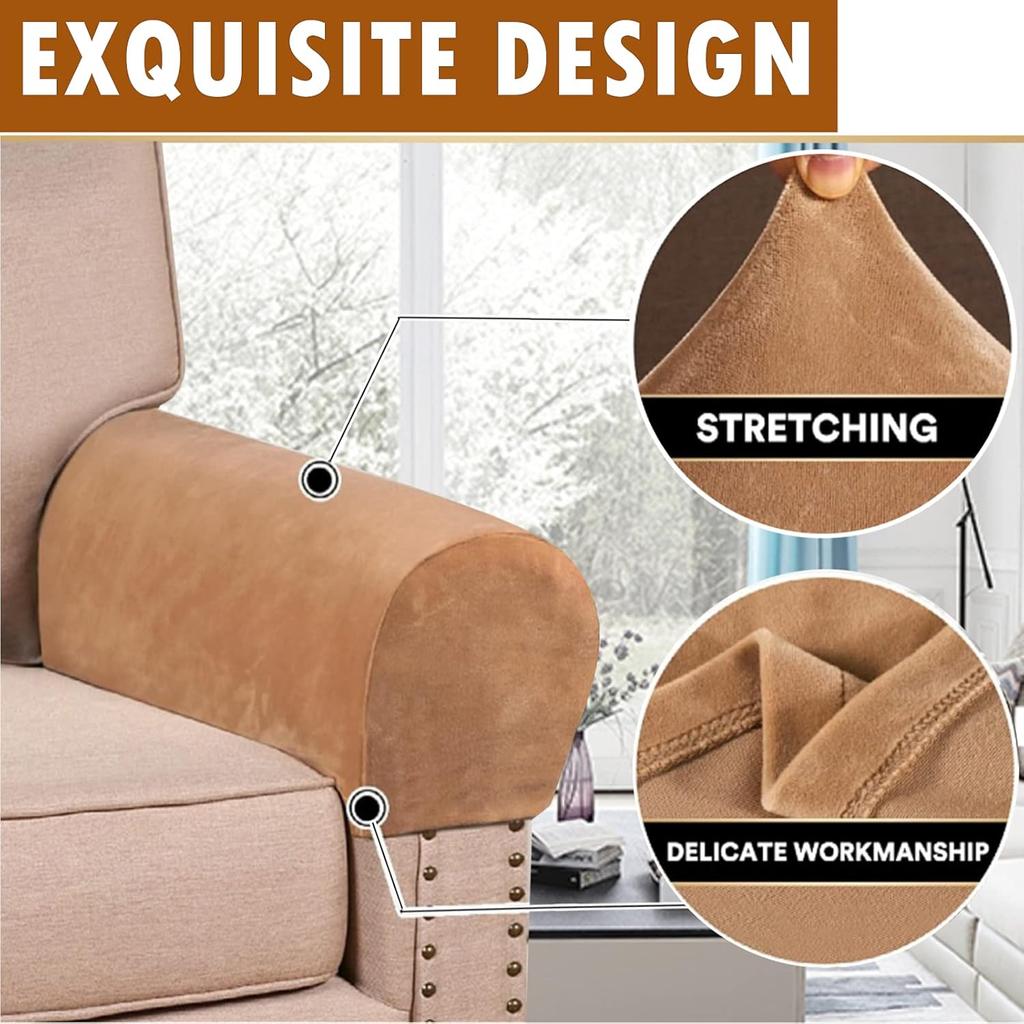 2er-Pack Samt Stretch Armlehnenbezüge - Rutschfeste Sofa Sesselbezüge, Weiche Elastische Armschoner für Wohnzimmer Couch, Bürostuhl, Sessel