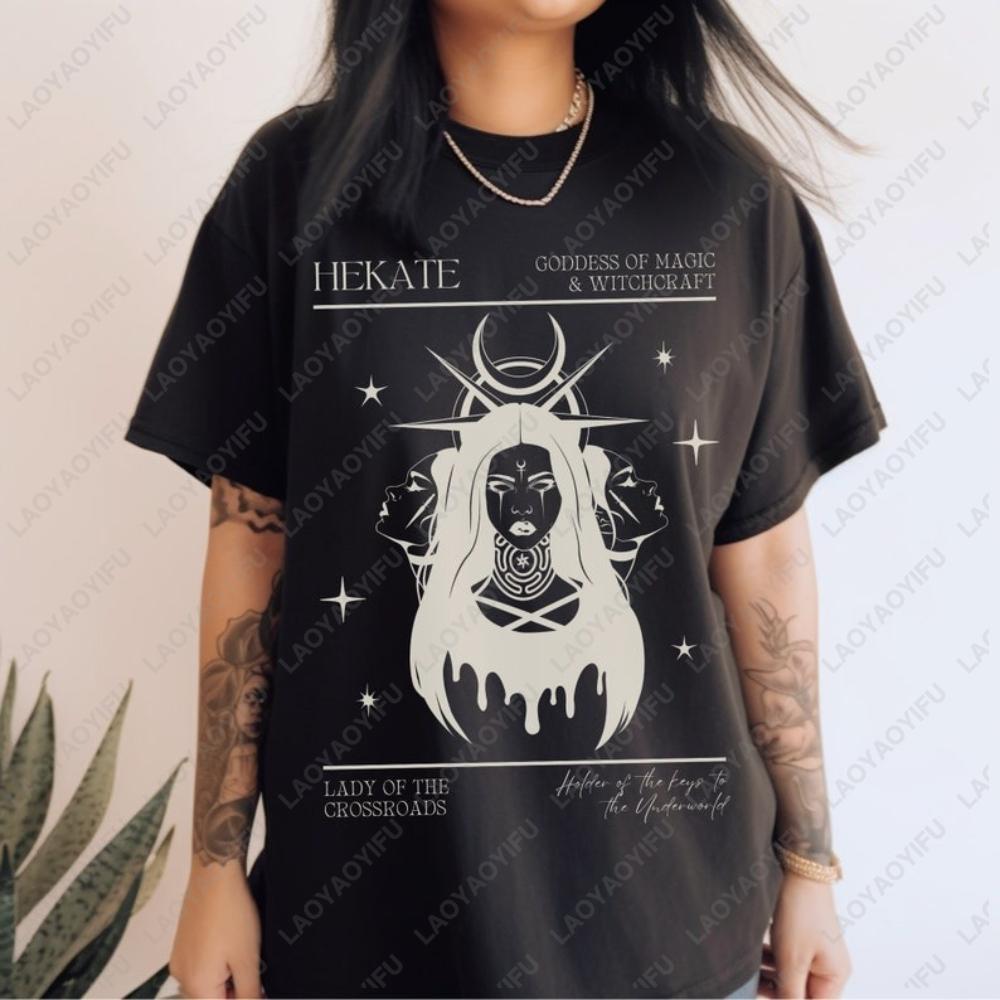 Triple Goddess Printed T-shirt Tops Goddess Hecate Greek Mythology Women Clothes Tshirt  Necromancy Clothing Witchy Unisex Tops