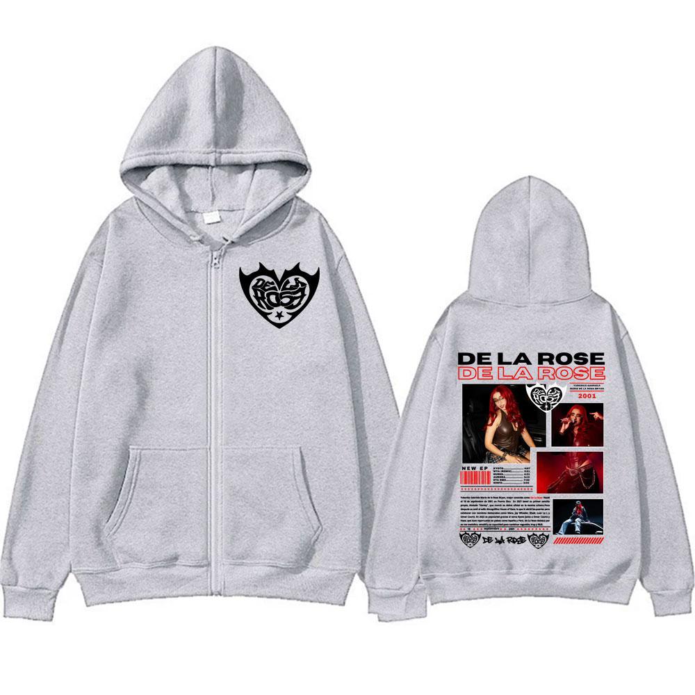 Singer De La Rose New Album Tour Graphic Zip Up Hoodies Men Women  Loose Long Sleeve Zipper Sweatshirts