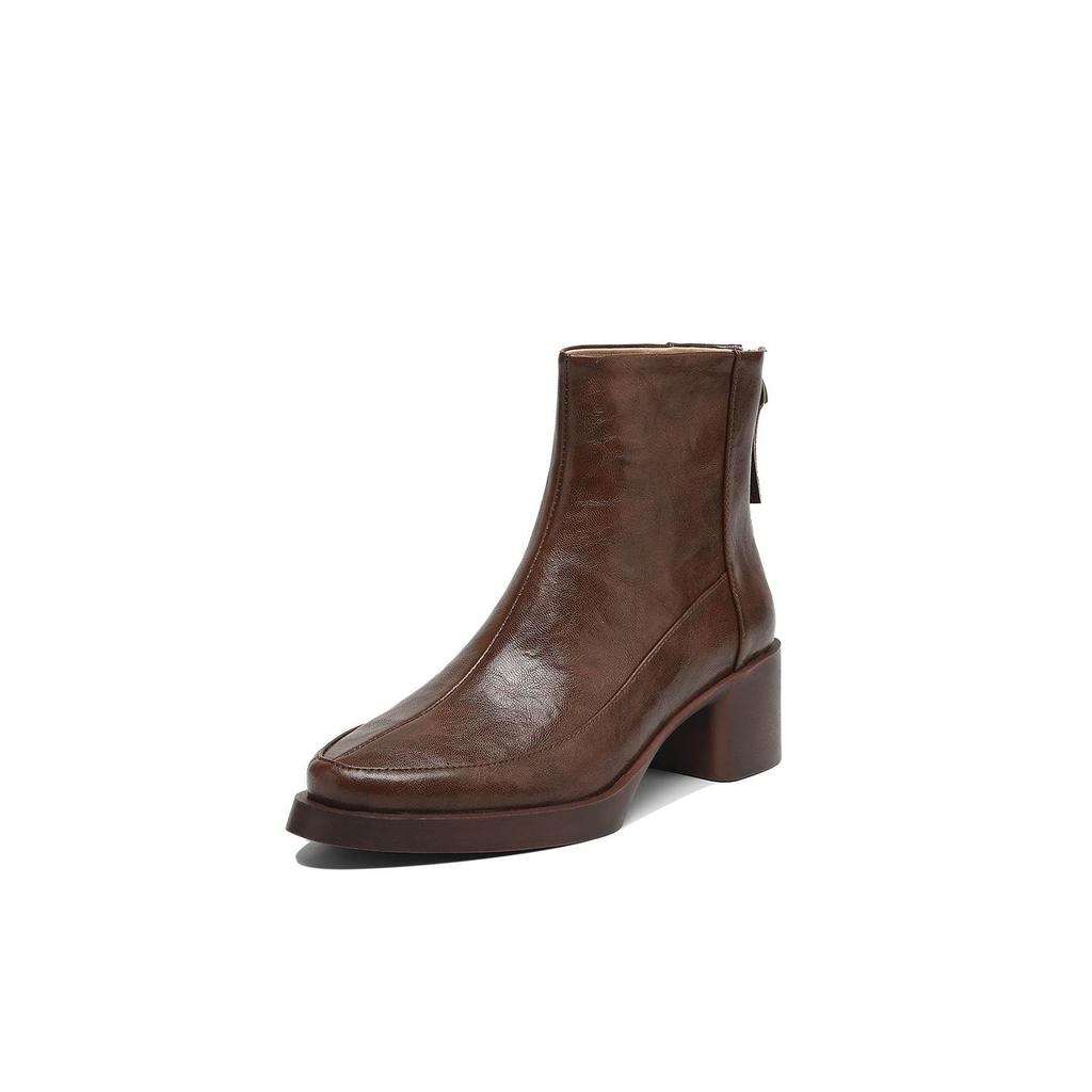 Krazing Pot Cow Skin Winter Round Toe Chunky Heels Motorcycle Boots Size 43 Zipper Women Platform Ankle Boots