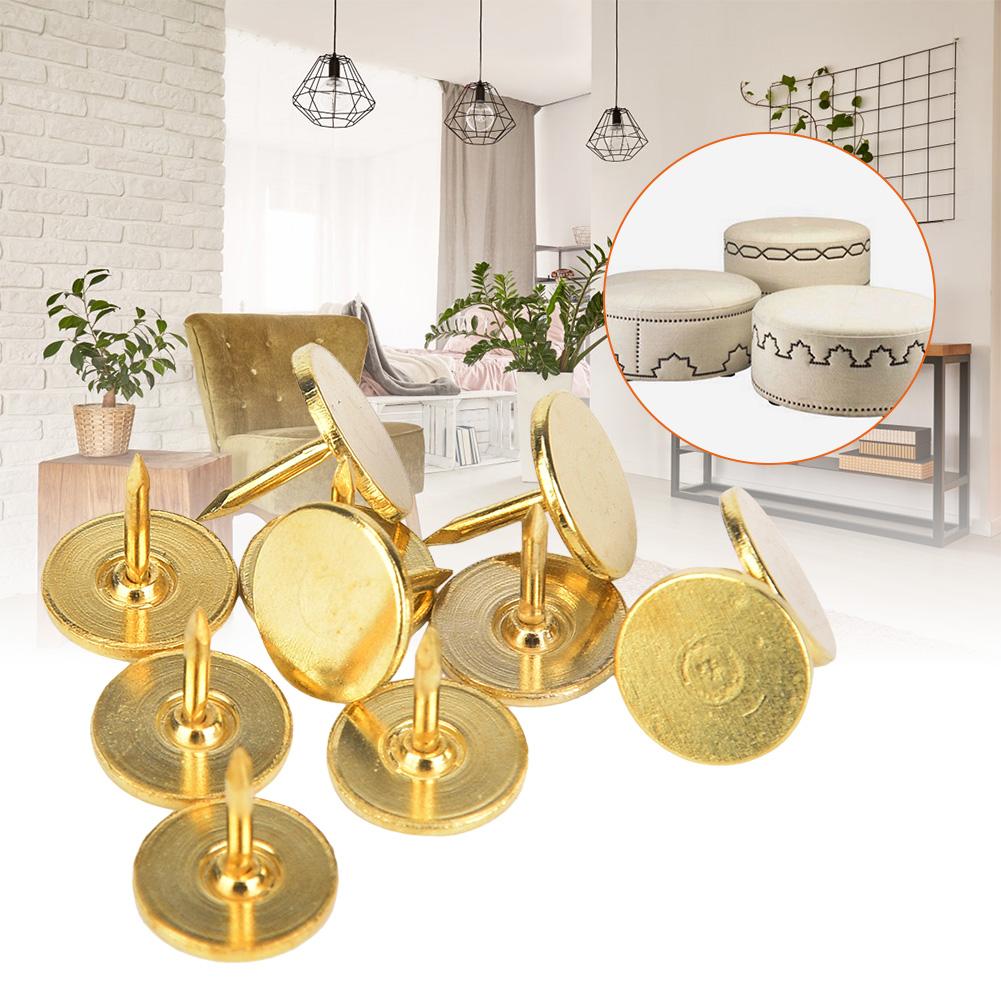 100Pcs Flat Head Upholstery Nail Round Antique Furniture Decorative Drawing PinYellow 9 x 8mm