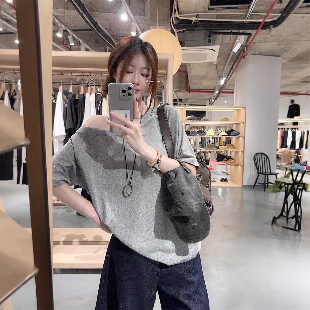

Plus Size Women s Korean Style Casual One-Shoulder Short-Sleeve Loose T-Shirt XXXXL чёрный