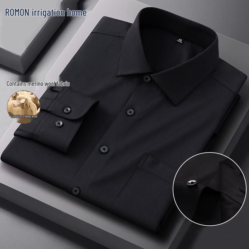 Romon Men s Wool Blend Long Sleeve Business Shirt 42