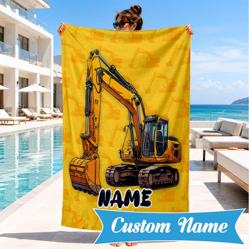 Asciugamano da Spiaggia Personalizzato con Nome e Veicolo Fuoristrada/Pompieri, in Microfibra, Leggero e Asciugatura Rapida, per Viaggi Estivi, Regalo per Piscina