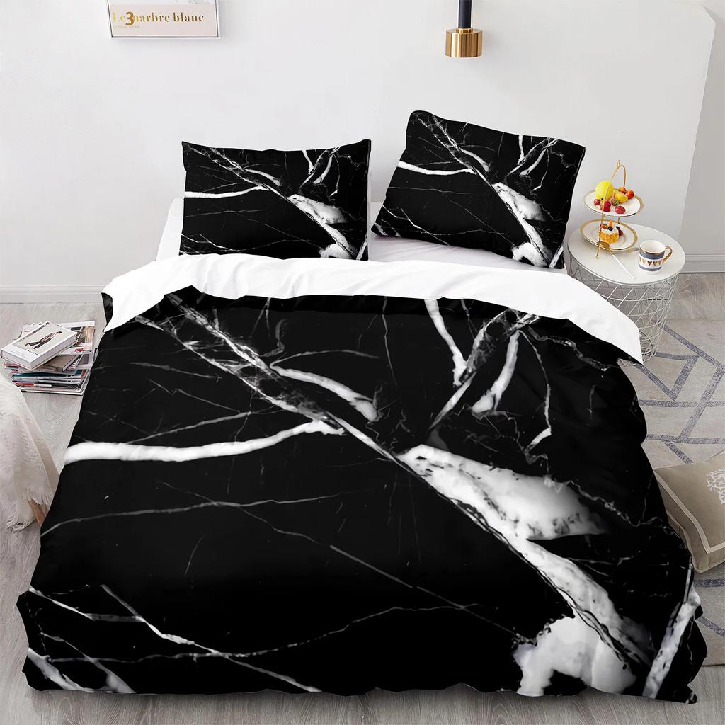 Black Gold Metallic Marble Duvet Cover Set Queen/King/Full/Twin Size Foil Print Glitter Bedding Set for Teen Boy Girls Men Women