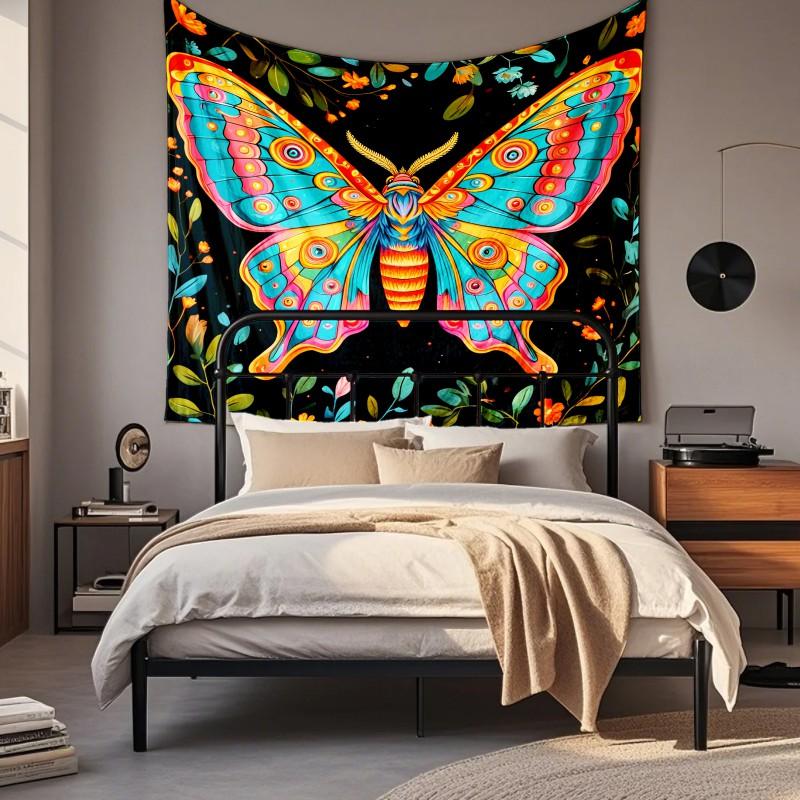 Boho Chic Wall Tapestry With Moon Phase Floral Starry Sky Design Bedroom Yoga Studio Decor
