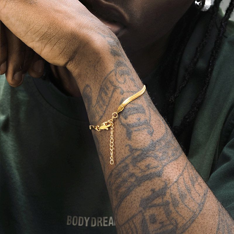 

GRGR 24K Gold Flat Snake Bone Bracelet Men Hip Hop European and American Style Popular Titanium Steel Bracelet Women Fancy Not Easy to Fade Width 3.3mm
