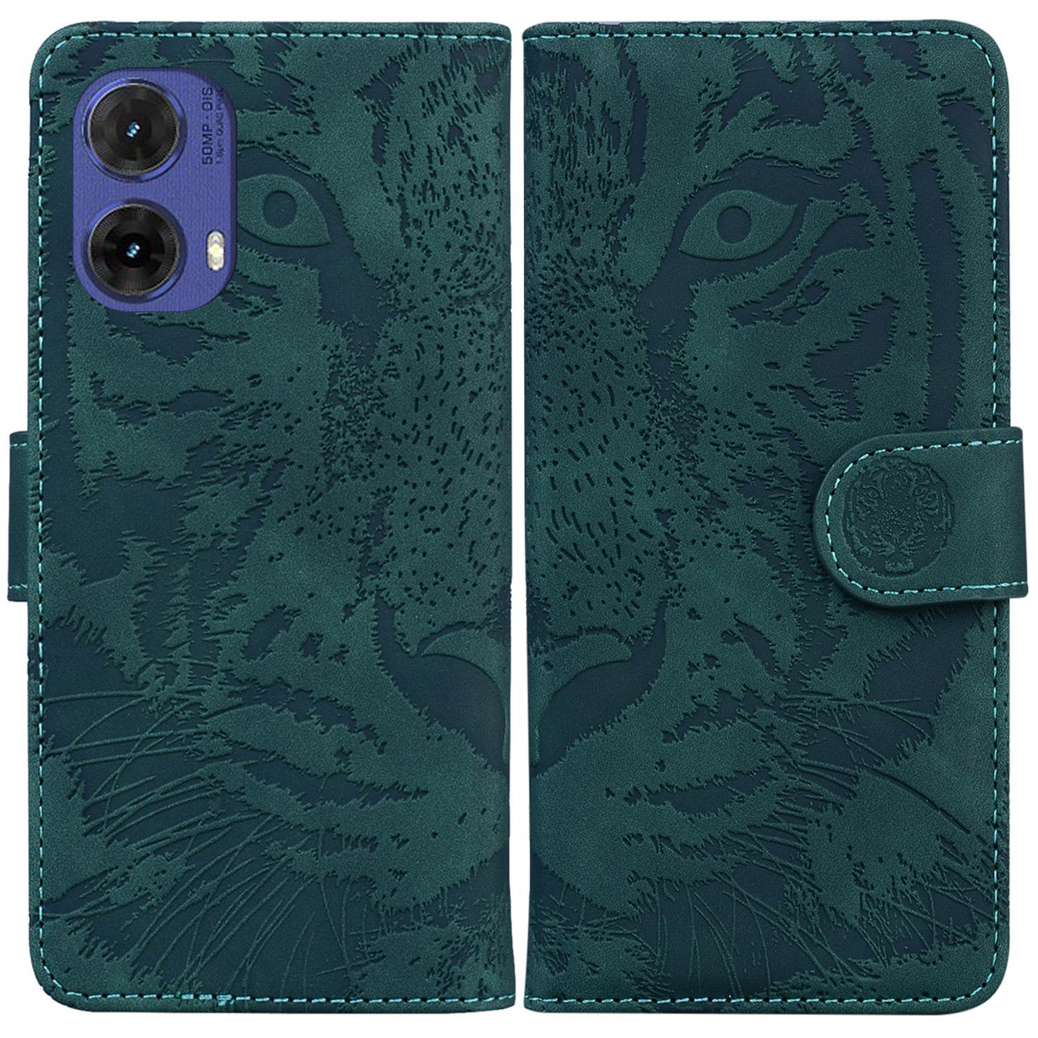 

For Motorola Moto G85 5G/S50 Neo 5G Mobile Phone Stand Case Imprinted Tiger PU Leather Wallet Phone Cover Green