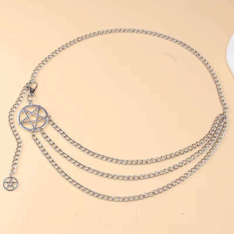 Retro Fünfzackiger Stern Kette Hip-Hop Körperkette Mehrschichtig Heißes Mädchen Ausgeschnitten Quaste Taille Kette