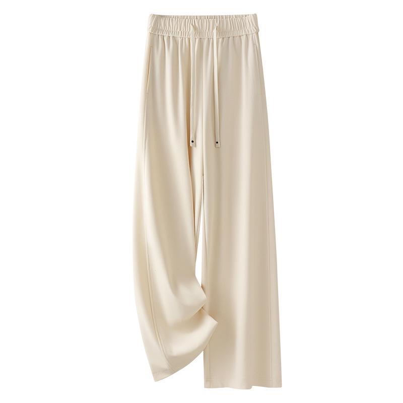 

Женские брюки 2025 года, темно-коричневые, длиной до пола, с широкими штанинами - стройнящий свободный крой для фигуры типа груша , идеально подходят для весны и осени M бежевый/миндальный