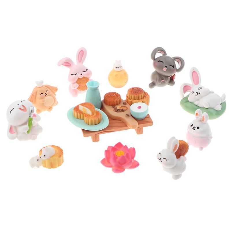 Micro Landscape Small Ornaments Resin Crafts Moon Cakes Rabbit Mid-Autumn Festival Decoration