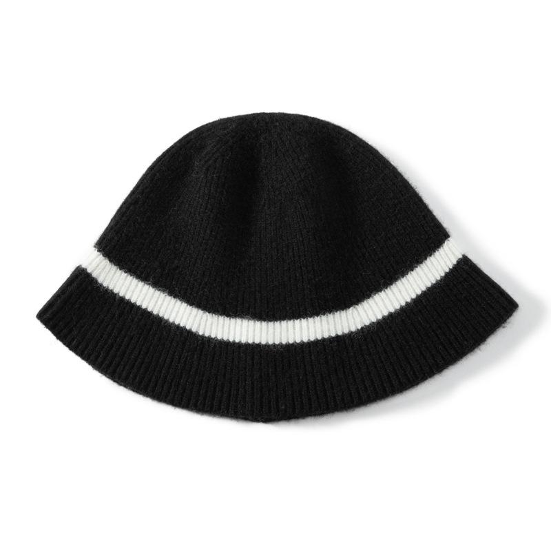 

Women s Color Block Stripe Cashmere Bucket Hat: Slimming, Warm, Large Head-Friendly, Short Brim for Autumn/Winter.