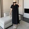 Dimanaf 2025 Summer Plus Size Dress Women Loose Casual Cotton Dress Basic Vintage Solid Short Sleeve Long Dress
