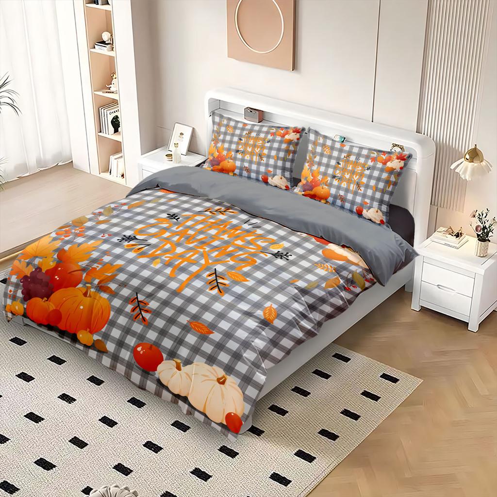 Thanksgiving Quilt Cover Three-Piece Pumpkin 3D Printed Bedding Polyester Pillow Cover Quilt Cover